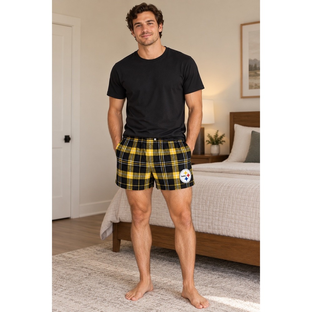 NEW MENS CONCEPTS SPORT NFL PITTSBURGH STEELERS PLAID SLEEP SHORTS Large